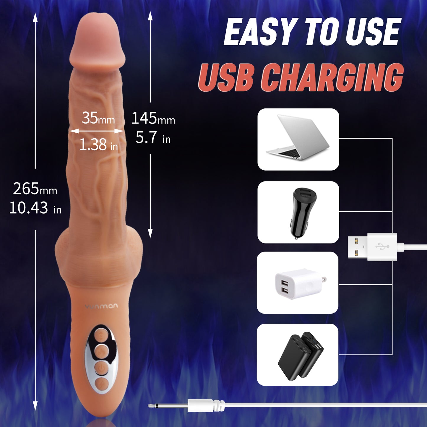QUTOYS 4 in 1 Versatile Rotating Thrusting Vibrating Heating Dildo with Suction cup