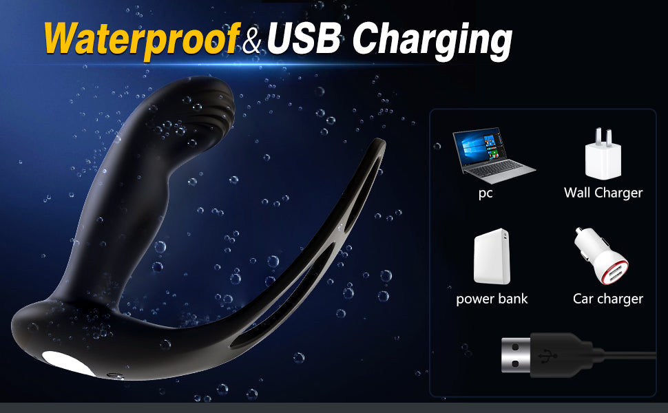 QUTOYS Dual Cock Ring Prostate Massager with 10 Vibration Modes and Re