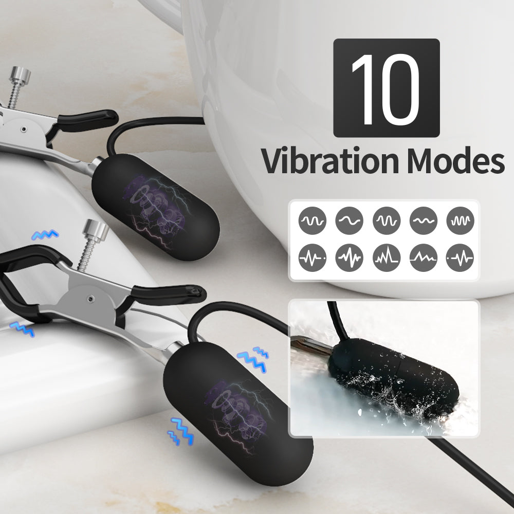 QUTOYS Vibrating Nipple Clamps with 10 Different Modes
